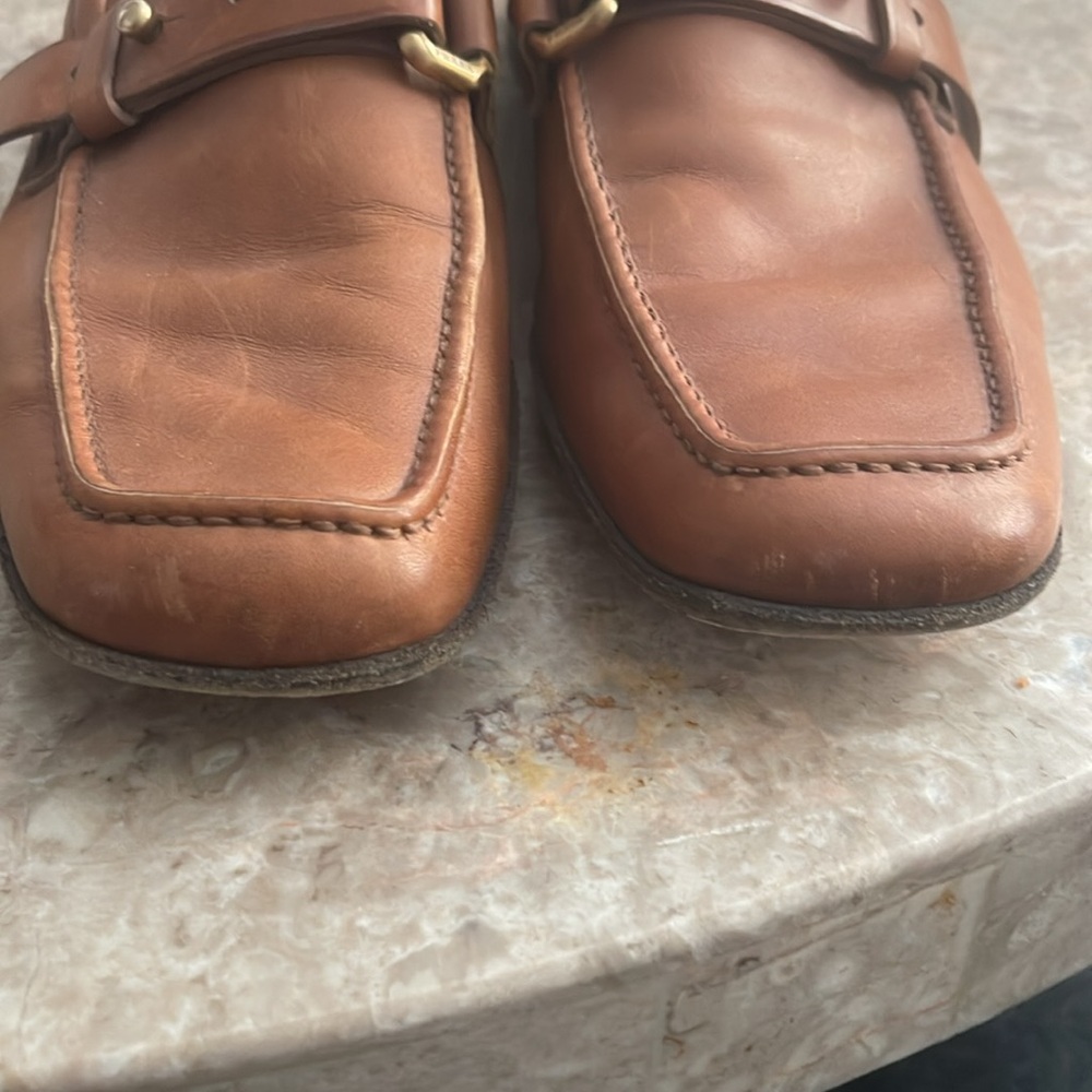 Prada Men’s Cognac Leather Slip On Loafers 8.5 - Picture 7 of 15